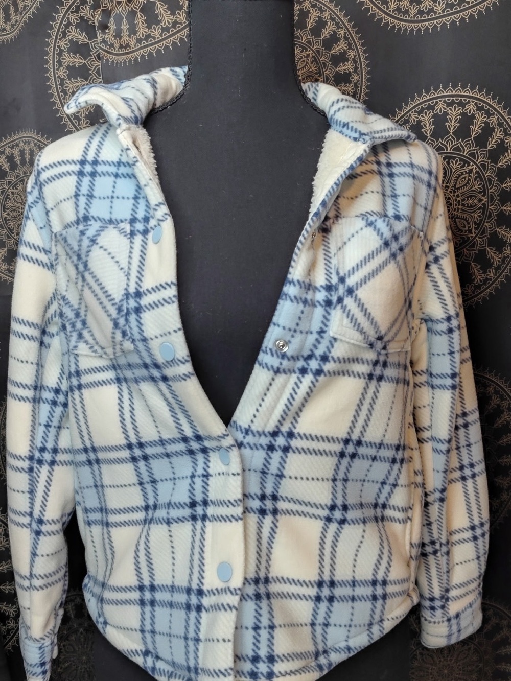 Makers Market Blue & White Plaid Teddy Jacket